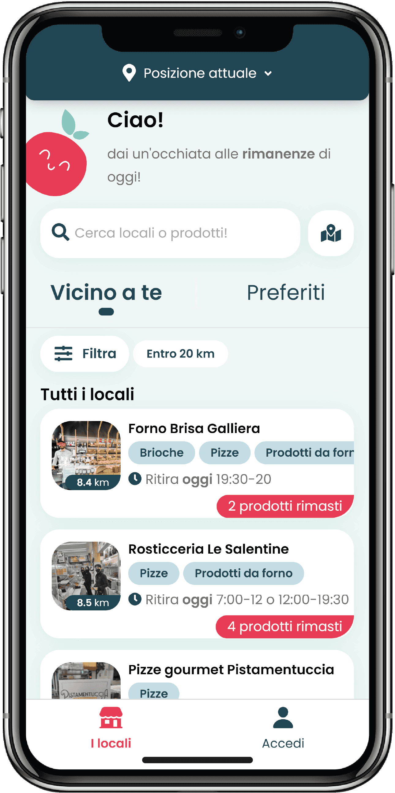 Sezione locali dell'app